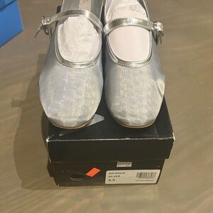 Aqua Metallic Silver Mary Jane Flats